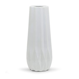 WGV Origami Ceramic Vase, Width 6", Height 14", Tall Matte White Pleated Pot, Folded Rustic Planter Centerpiece for Wedding Event Office Home Decor, 1 Piece