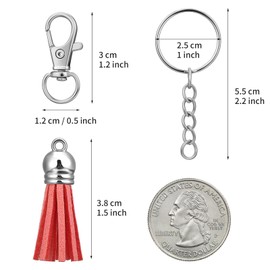 Naler 72-Piece Tassel Key Ring Craft Set Colourful Tassel Pendant Carabiner Hook Twist Clasps Key Rings with Chains, multicoloured, Classic