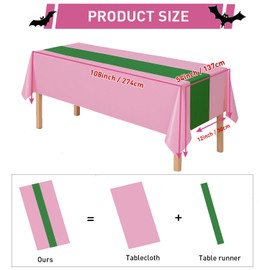 byojia 8Pcs 2in1 Witch Birthday Party Decorations Tablecloth, 54" x 108" Pink and Green Kitchen Table Cloth Disposable Rectangle Plastic Table Cover for Kids Baby Shower Wedding Party Supplies