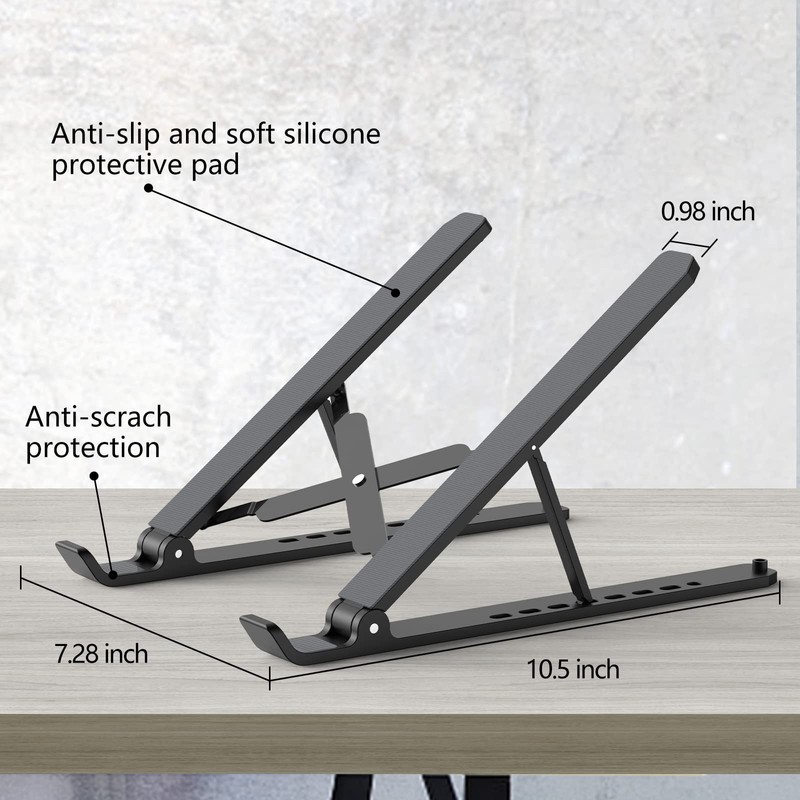 Tonmom Laptop Stand for Desk, Adjustable Laptop Riser ABS+Silicone Foldable