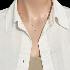 Tiny and Dainty Sterling Silver Starfish Necklace for Women, Nautical Starfish Beach Necklace, Marine Necklace, Beach Wedding Necklace (16 inches plus 2-inch extender)