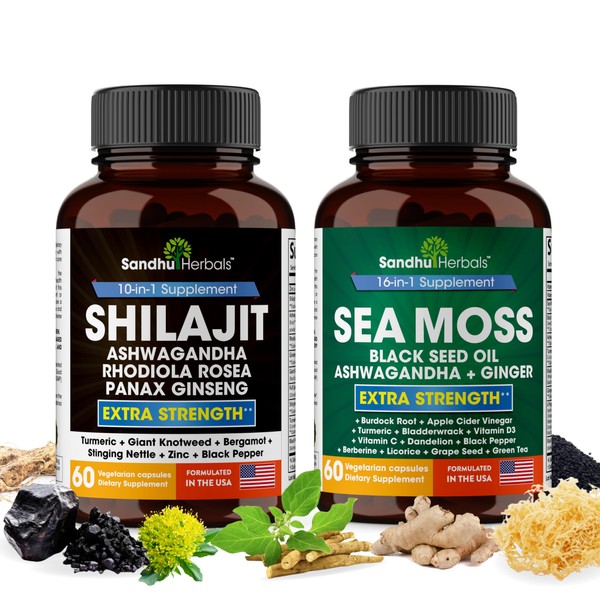 Shilajit Sea Moss Ashwagandha Combo Bundle - Black Seed Oil,