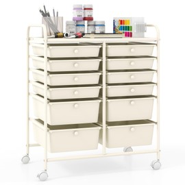 Giantex 12 Drawers Rolling Storage Cart, Classroom Organizers with Wheels for Tools Scrapbook Craft Paper Teacher Office School Supplies (Ivory)