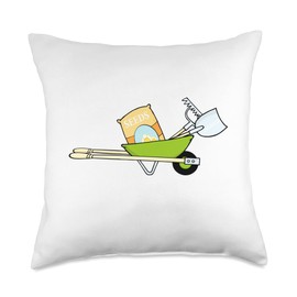 Wheelbarrow Seeds Rake Shovel Planting Gardening Throw Pillow