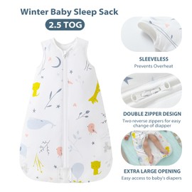 Mosebears Baby Winter Sleeping Bag 2.5 Tog,Toddler Sleep Sack Wearable Blanket 100% cotton baby sleeping bag for Babies 0-24 Months(Animal,18-24 Months)