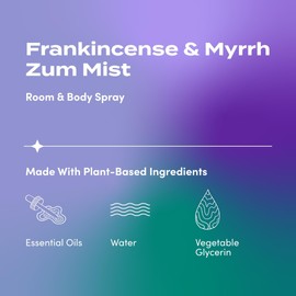 Zum Zum Indigo Wild Mist Room & Body Spray - Aromatherapy Essential Oil Spray, Natural Body Mist & Room Spray - Frankincense & Myrrh Scent - 4 fl oz