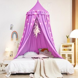 Kertnic Decor Canopy for Kids Bed, Soft Smooth Playing Tent Canopy Girls Room Decoration Princess Castle, Dreamy Mosquito Net Bedding, Children Reading Nook Canopies in Home (Purple)