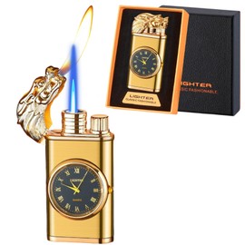 Magic Dragon Dual Flame Lighter - Windproof, Adjustable Flame, Refillable Butane Gas for Outdoor Candle - Gold