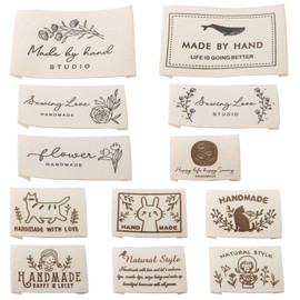 LOYELEY Handmade Tags, Set of 12 Types, Cotton, Logo, Patch, Labels, Flowers, Cats, Rabbits, Cotton, Cute, Stylish, DIY, Sewing, Handicraft, Decoration, Pouch, Clothing, Hat, Etc. Handmade English