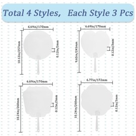 GORGECRAFT 12Pcs 4 Styles Plastic Handheld Fans Blank Pocket Fans Heart Round Trapezoid Flower Shape Fans with Handle for Painting DIY Crafts Summer Decorations Dancing Performance Prop Wall Ornaments