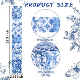 Bolsome 50Pcs Chinoiserie Jelly Polyester Fabric Strips White Blue Floral Quilting Strips Assorted Patterns Patchwork Craft Sewing Supplies for Quilters and Sewing Crafts, 39.37 × 2.55 Inch