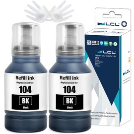 LCL Compatible Ink Bottle 104 C13T00P140 (2 Black) Replacement for Epson ET-1810 ET-2710 ET-2711 ET-2712 ET-2714 ET-2715 ET-2720 ET-2721 ET-2726 ET-2810 ET-28, ET-11 ET-2812 ET-2814 ET-2815