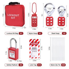 Lockout Tagout Kit Safety Electrical Loto, Clamp-On Circuit Breaker Lockout, Electrical Plug Device, Lockout Hasp, Padlock, Loto Tag with Tool Bag - Suitable for Electrical/Industrial/Mechanical