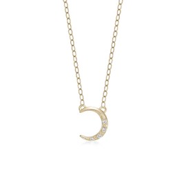 Lavari Jewelers Lab Grown Diamond Crescent Moon Pendant Necklace for Women - 18k Yellow Gold Plated 925 Sterling Silver Pendant for Her - 18 Inch Chain Necklace (F-G, VS1-VS2, 0.03 cttw) Spring Ring