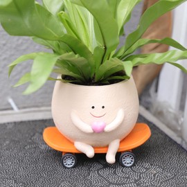 UMESONG Smily Face Planter Pot with Drainage Hole Cute Resin Head Planters for String of Pearls Plant Live Unique Skateboard Succulent Pots for Indoor Outdoor Plants Gift IdeaI for Mother Christmas