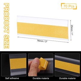 uxcell 70 Pcs Self Adhesive Label Holder, 3 x 1 Inch Shelf Tag Label Holders PVC Shelf Tag Index Card Pockets for Bookshelf Mailbox Shelves Storage Bins Library