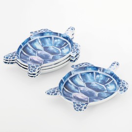 UPware Platos de postre de melamina en forma de tortuga marina índigo, sin BPA, aptos para lavaplatos, para postres, aperitivos, aperitivos y frutas, azul, 7.5 x 6 pulgadas, juego de 4