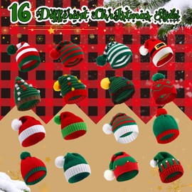 16 Pcs Knitted Christmas Hat Red White Green Elf Hats with Pompom Santa Christmas Beanie Bulk Crochet Holiday Hats for Adults (Classic)