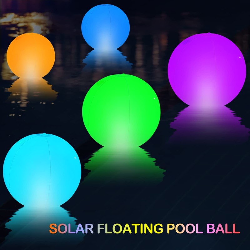 SEMANJLL 4PCS Solar Powered Floating Pool Lights,14" Inflatable LED Glow