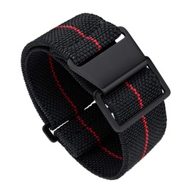 Binlun Elastic NATO Fabric Nylon Watch Strap, Waterproof Replacement Velcro Strap, 18 / 20 /22 mm, Black-red-b