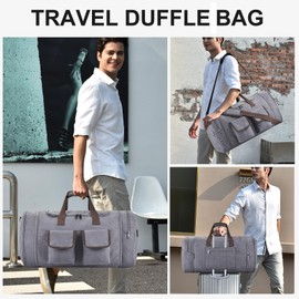 Large Duffle Bag for Travel, 60L Canvas Travel Duffel Bags Travel Bags Overnight Weekend Gym Bag Carry On Duffel Bag with Wet Dry Separation Pocket & Shoe Compartment(Grey)