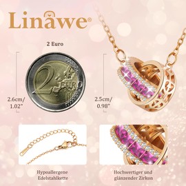 Linawe Rosa Edelsteine Anhänger Kette Damen, Halskette für Frauen Rosegold, Statement Kettenanhänger Schmuck Necklace, Edelstahl Kette Set Jewelry, Geburtsstein Kristall Modeschmuck Kette Kupfer