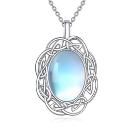 YAFEINI Celtic Natural Gemstone Necklace for Women 925 Sterling Silver Moonstone / Peridot / Amethyst / Lapis Lazuli / Larimar / Turquoise / Moss Agate / Malachite Pendant Necklace Jewellery Gift for