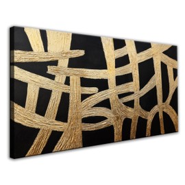 Abstract Wall Art Paintings Wall Decor Large Canvas Wall Art Decor Black And Gold Lines Texture Wall Art Artwork Modern Minimalist Wall Art Living Room Decor For Room Bedroom Office Wall Decor 30"X60"