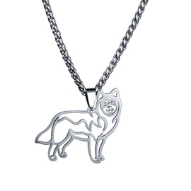 Stainless Steel Alaskan Malamute Siberian Husky Outline Pet Dog Tag Breed Collar Charm Pendant and Necklace