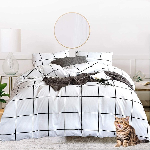 Jumeey Black and White Duvet Cover Twin Plaid Duvet Cover Grid Bedding Sets Boys Girls Gingham Bedding Teens White Grid Duvet Cover Twin Buffalo Checkered Duvet Simple Plaid Bedding Cover Twin Size