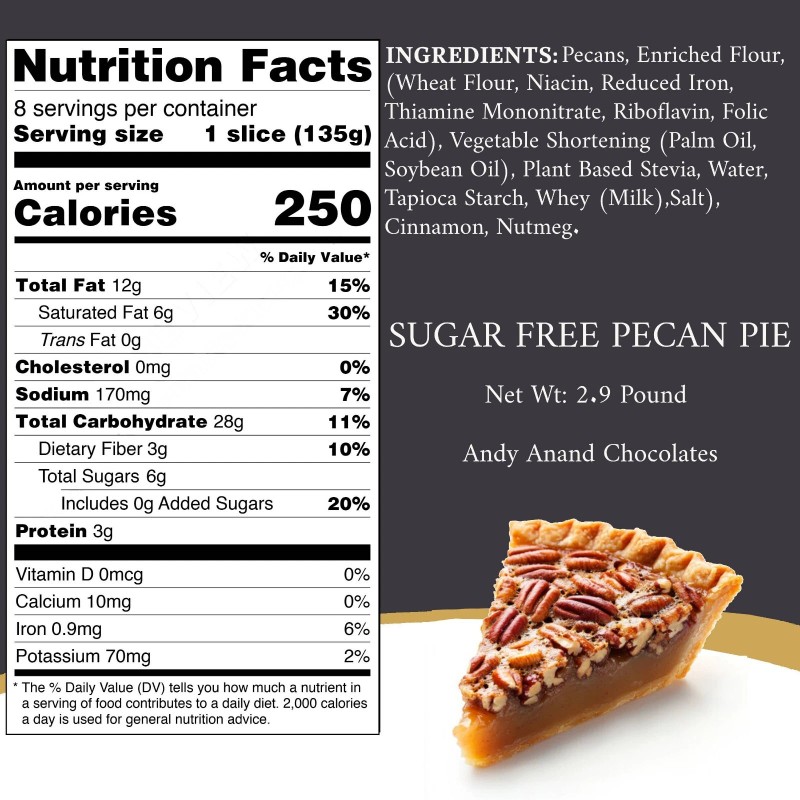Andy Anand Sugar Free Pecan Pie (2.9 lbs) Perfect for