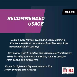 RUTLAND 500°F RTV High Heat Silicone for Cooktop Grate Feet Seal/Glue, Black, 2.7 oz Tu