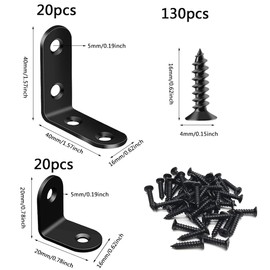 40 PCS L Corner Bracket l Brackets for Shelves Metal Right Angle with 130 PCS Screws Stainless Steel Corner Braces for Wood Furniture Shelf Cabinet Table Chair