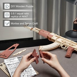 3D Wooden Puzzles for Adults, DIY Rubber Band Gun, Wood Model Building Kits for Kids, Wooden Toy Gun Puzzle for Family Time Unique Gifts