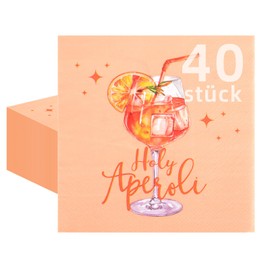 Pack of 40 Aperol Decorative Napkins Birthday, Aperol Spritz Jga Decoration, 33 x 33 cm Aperol Gift Napkins Orange with "Holy Aperoli" for Parties. Lemon Napkins for Youth Consecration, Wedding