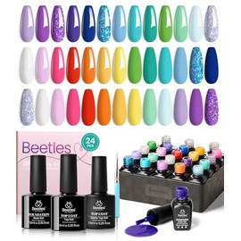 Beetles 23 Pcs Gel Nail Polish Kit, Unicorn Collection Soak off Nail Gel Polish Pastel Pink Yellow Blue Nail Polish Purple Green Glitter Gel Polish St