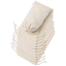 DR 100 Percent Cotton Muslin Drawstring Bags 12-Pack For Storage Pantry Gifts - Unbleached (7 x 12 inch, Beige)