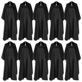 10 Pack Black Waterproof Hair Salon Cape Large Hair Cutting Salon Cape with Metal Snap Closure Haircut Apron for Women Men Hairstylists, Black