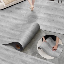 Luxury Thicken Wood Grain Peel and Stick Floor Tiles Self-Adhesive Vinyl Flooring Roll-DIY Easy for Wall and Floor,Hard Surface/Waterproof/Anti Slip (Light Gray Vinyl Flooring, 17.72 "W x 393.7" L)