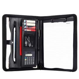 Eshow Leather Portfolio Professional Business Padfolio with Zipper - Interview Resume Notefolio Premium Legal Document Organizer with Card Holder, Writing Pad and File Folders for Men and Women
