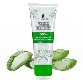 Pilgrim Korean 99% Pure Aloe Vera Gel 200ml with Vitamin E & Vitamin B5 for Face & Hair | Hydrates & Soothes Skin | Free from Parabens, Sulphates, Mineral Oils & Fragrance I For Women and Men