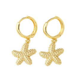 Starfish Small Hoop Dangle Drop Earrings for Women Cute Minimalist 18K Gold Plated Beach Sea Star Huggie Hoops Hypoallergenic Fashion Trendy Jewelry for Holiday Daughter, 0.6x1.3 Inches, 18k Gold