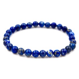 Taddart Minerals Blue Lapis Lazuli Natural Gemstone Bracelet with 6 mm Balls on Elastic Nylon Thread - Handmade, Rubber, Lapis Lazuli