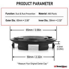 RhinoTuning 4 Pcs Set 65mm Wheel Centre Cap OD 65mm ID 59mm Centre caps Hub Caps Wheel Hub Centre Covers Hub Covers for BR3Z-1130-B(Black)