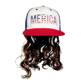 HandinHandCreations USA Mullet Hat Brown Wig Merica 4th of July All American Costume One Size Fits All - Premium Quality Flat Bill Patriotic Cap - Cotton Hat