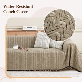 Nobildonna Sofa Cover Washable Soft Thicken Chenille Couch Cover with Tassel,Waterproof Sofa Slipcover for 2-3 Cushion Couch,Sectional Sofa,L-Shaped Furniture Protector Pet-Friendly,Brown 71"x118"