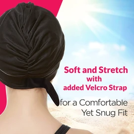 Beemo Swim Cap for Women - Polyester Latex Lined Swim Bathing Cap Turban with Adjustable Velcro-Hot Pink