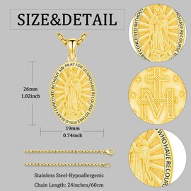 Odinstone Virgin Mary Necklace for Men Women 925 Sterling Silver Virgin Mary Cameo Miraculous Medal Necklace Gold Pendant Catholic Prayer Talisman Protection Jewelry, one size, Sterling Silver, No