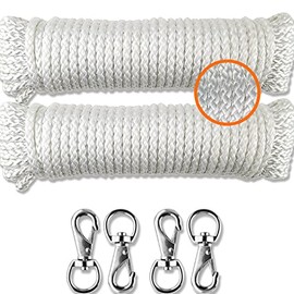 Wellmax Diamond Braided Nylon Rope with Uv Treatment and Weather Resistant, 2 Pack 1/4 Inch X 50ft White