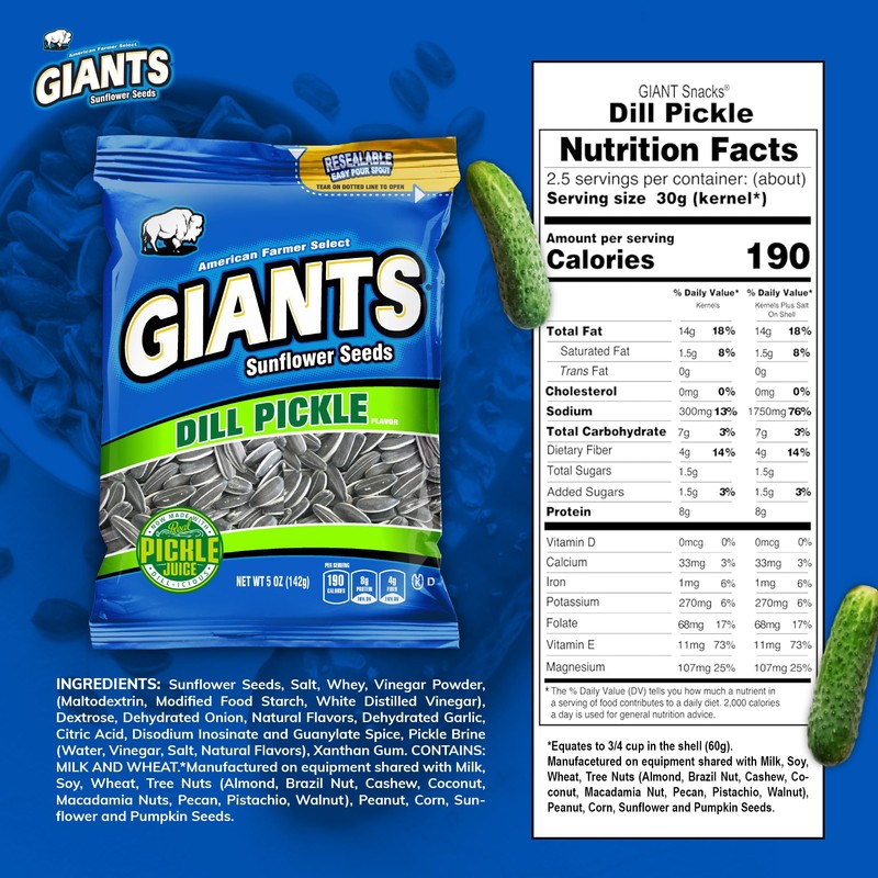 GIANTS Dill Pickle Sunflower Seeds - Sunflower Seeds Bulk, Big
